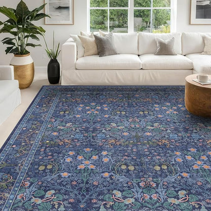 Washable Dark Blue Rug for Living Room - Image 7