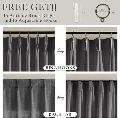 Pinch Pleat Flax Linen Semi Sheer Memory Shape Curtains Charcoal Grey 50x84 | - Image 5