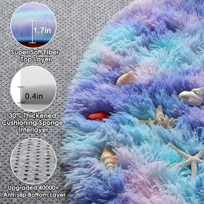 Rainbow Round Area Rugs 6ft, Fluffy Soft Bedroom Circle Rug - Image 2