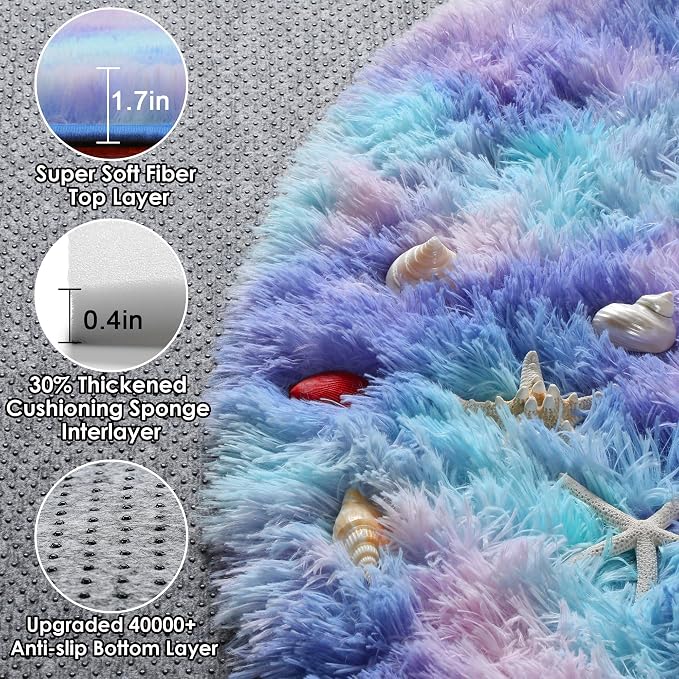 Rainbow Round Area Rug 4ft, Soft Bedroom Circle Throw Rugs - Image 2