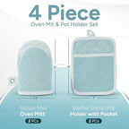 Casa Platino Silicone Oven Mitts & Pot Holders, 4-Piece – Oven Mitt for Baking & BBQ, Pot Holders for Kitchen, Hot Dishes & Microwave – Heat Resistant Up to 500°F, Non-Slip & Machine Washable – Aqua