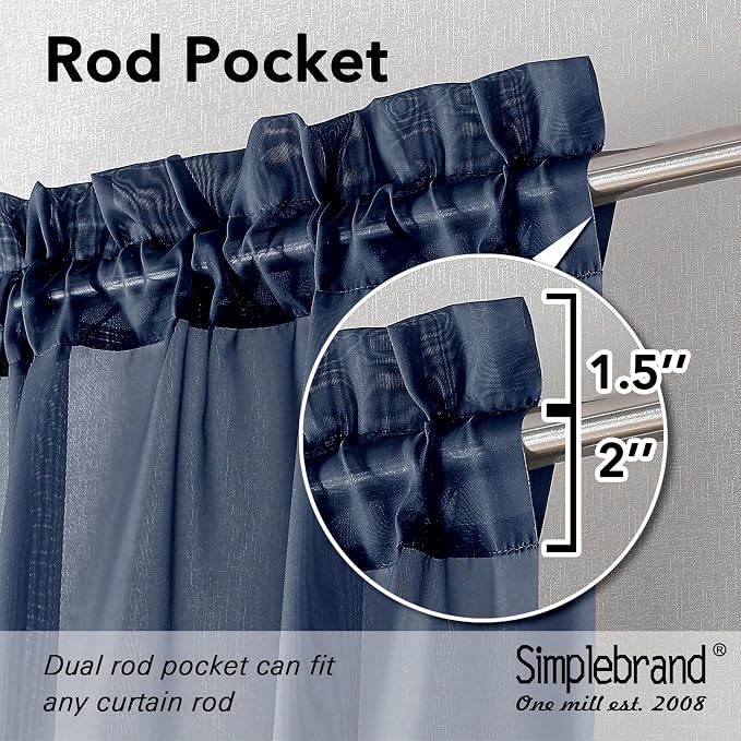 Simplebrand Navy Tier Curtains for Kitchen 24 Inches Long 2 Panels Set - Image 2