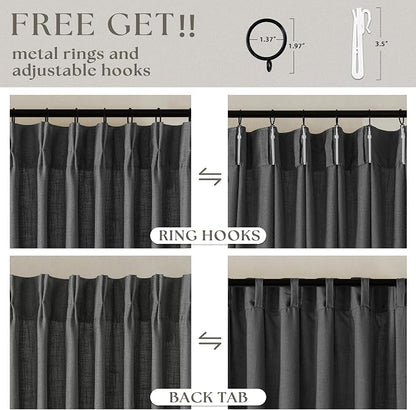 Charcoal Grey 84 Inch Pinch Pleated Linen Semi Sheer Curtains 2 Panel Set | - Image 5