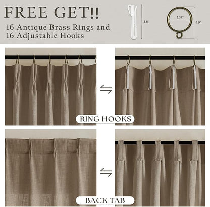 Latte Pinch Pleat Light Filter Thick Linen Semi Sheer Curtains 80 Inch Long | - Image 2