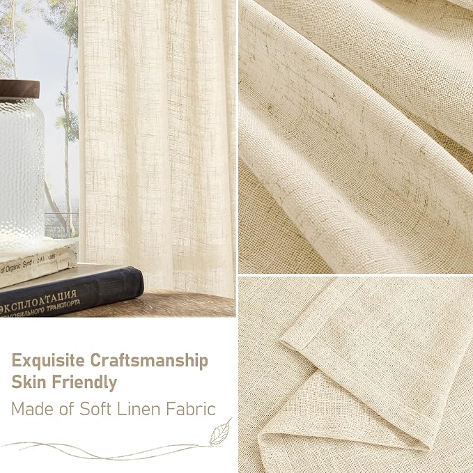 Beige 72 inch Length Linen Curtains 2 Panels Set - Image 6