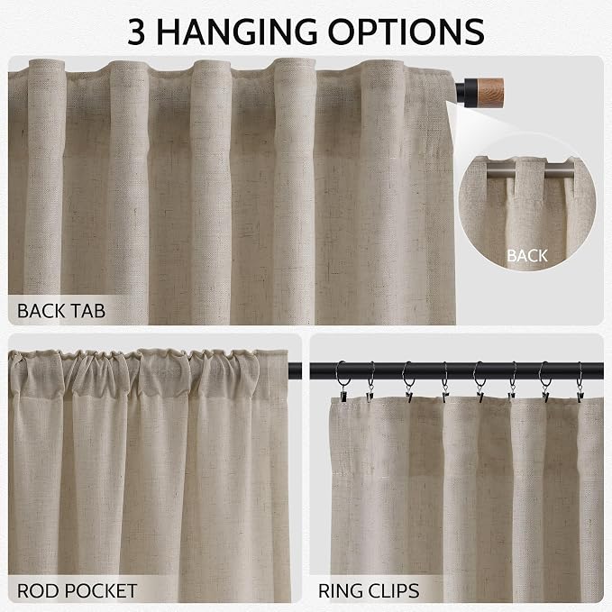 Extra Long 120 Inch Curtains for Living Room Cobblestone Linen Light Filtering - Image 2