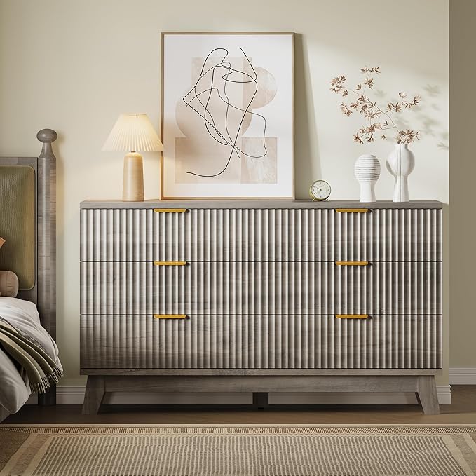 BORNOON Fluted 6 Drawer Dresser, 47.2" Wide Modern Boho Chest of Drawers - Image 4