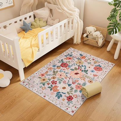 DUKINO 3x4 Area Rug, Floral Washable Rug - Image 6
