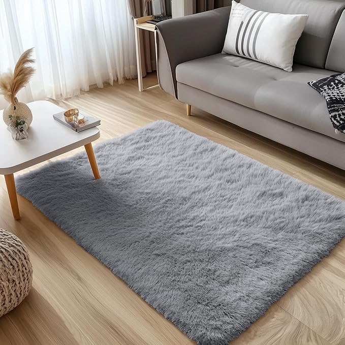 OLANLY 4x4 Machine Washable Accent Rug, Soft Fluffy Shaggy Area Rug - Image 3