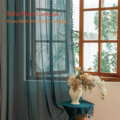Sutuo Home Teal Boho Curtains 84 inches Long - Image 3