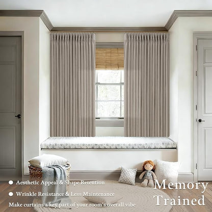 Burlywood Birch Pleated Semi Sheer Linen Kitchen Curtains 50x63 | Taupe Pinch - Image 2