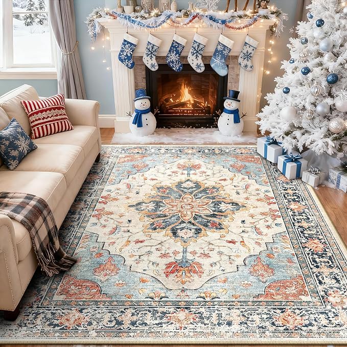 RELEANY Washable Area Rug, Water Repellent, Pet Friendly, Vintage Floral Boho - Image 2
