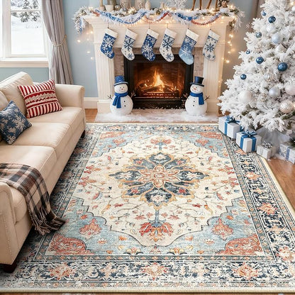 RELEANY Washable Area Rug, Water Repellent, Pet Friendly, Vintage Floral Boho - Image 2