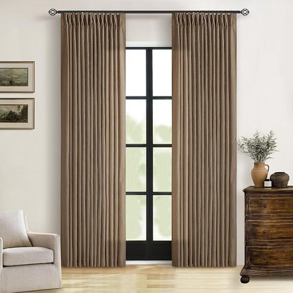 Brown Pinch Pleated Light Filter Linen Curtains 84 Inches Long | Farmhouse - Image 9