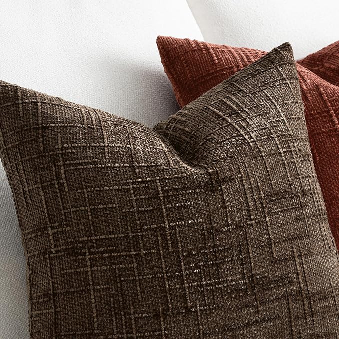 MIULEE Chenille Textured Throw Pillow Covers Reddish Brown 18x18 Set of 2 | - Image 3