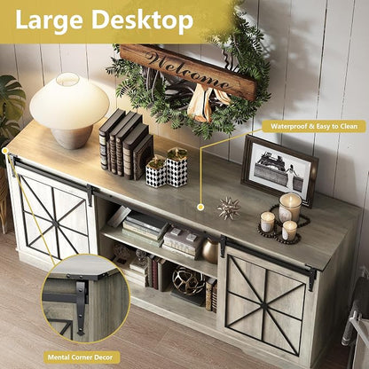 Farmhouse TV Stand for 65/60/55 Inch Tvs, Rustic Entertainment Center - Image 5