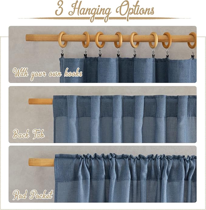 NICETOWN Stone Blue Linen Curtains 108 inches Long, Rod Pocket & Back Tab Flax - Image 2
