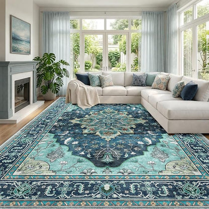 RELEANY Washable Area Rug, Large 10'x14', Teal | Non-Slip, Water Repellent by RELEANY