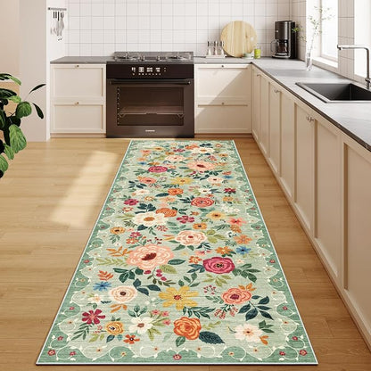 DUKINO 2x10 Runner Rug, Floral Washable Kitchen Runner Rug Non Slip, Low Pile by DUKINO