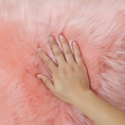 linmopm Faux Fur Rug Sheepskin Shag Fluffy Fuzzy 5x7 ft Pink Rugs - Image 3