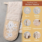 Maison d' Hermine Double Oven Mitts 100% Cotton 7"x35" Double Oven Mitt Heat Resistant BBQ Cooking Gloves with Loop, Baking, Grilling, Home, Kitchen, Handling Hot Pans (Pretty Autumn)
