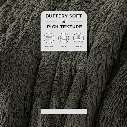 Bedsure GentleSoft Fluffy Olive Green Blankets Queen Size - Image 2