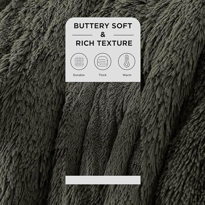 Bedsure GentleSoft Fluffy Olive Green King Size Blanket - Image 2