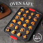 Tiawudi Muffin Pan, Nonstick Cupcake Pan Set, 2 Pack Heavy Duty Muffin Tins for Baking, 12-Cup Regular and 24-Cup Mini Bareware Tray with Silicone Grip Handles