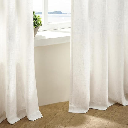 102 Inch Curtains Pinch Pleat Linen Curtains Natural 2 Panels | Light Filtering - Image 7