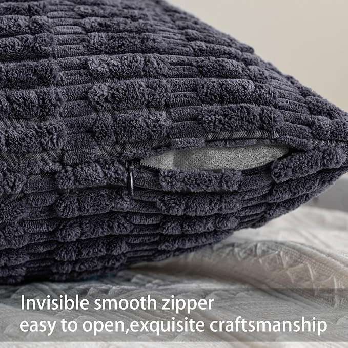 Pack of 2 Corduroy Decorative Throw Pillow Covers 12x20 Inch, Dark Grey | Fall - Image 3