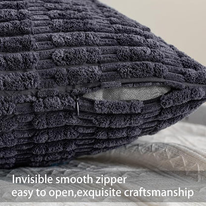 Pack of 2 Corduroy Decorative Throw Pillow Covers 20x20 Inch, Dark Grey | Fall - Image 3