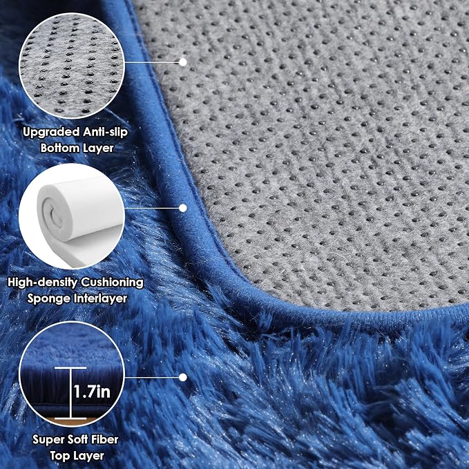 Navy Area Rugs for Bedroom Living Room, 4x6 Blue Fluffy Indoor Bedside Floor Rug - Image 3