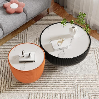 Round Marble Coffee Table Set of 2, 2 Piece Coffee Table and End Table - Image 4