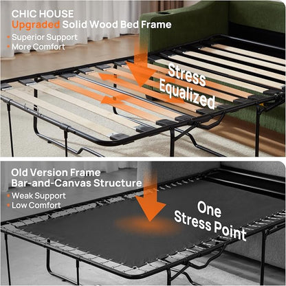 Full Size Pull Out Sleeper Sofa Bed, 2-in-1 Convertible Corduroy Pull Out Couch - Image 4