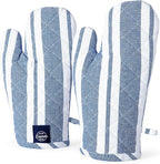 Encasa XO Long 12"x7" Oven Microwave Hand Gloves Mitts (2 pc Set) for Kitchen Cooking & Baking - Heat Resistant, Thick & Safe, Protection of Hands from Hot Utensils - Franca Blue Stripes
