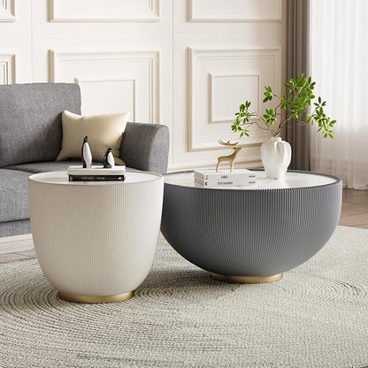 SSLine Bowl-Shape Coffee Table Modern Sintered Stone Top Coffee Table in Grey - Image 7