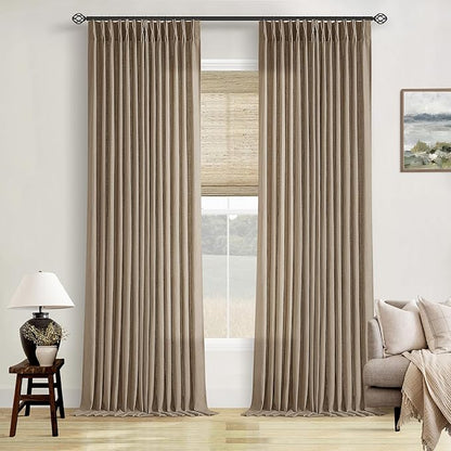 Light Filtering Flax Linen Pleat Living Room Curtains Latte 108 Inch Length | - Image 6