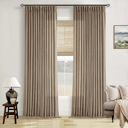 100 Inch Linen Blend Light Brown Memory Shape Pleated Curtains 2 Panels | by Twodrapes