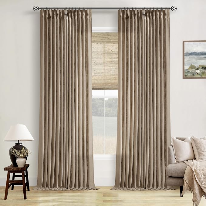 Extra Long Light Brown 120 Inches Semi Sheer Linen Curtains Brown Coffee | - Image 9