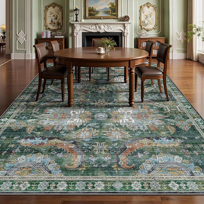 9x12 Area Rug, Vintage Retro Soft Washable Rug, Non-Slip Low Pile Rugs - Image 4