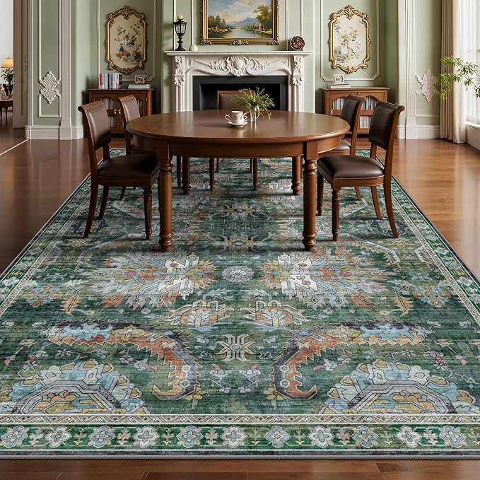 8x10 Area Rugs, Vintage Retro Soft Washable Rug, Non-Slip Low Pile Rugs - Image 4