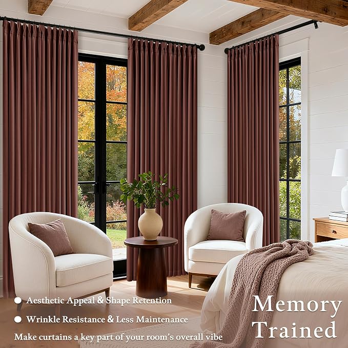 Chestnut Brown Linen Pinch Pleated Blackout Curtains 108 Inches Long | 100% - Image 4