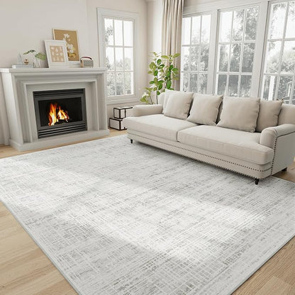 5x8 Washable Area Rug for Living Room Bedroom: Non-Slip Modern White Gray | by Oriannal