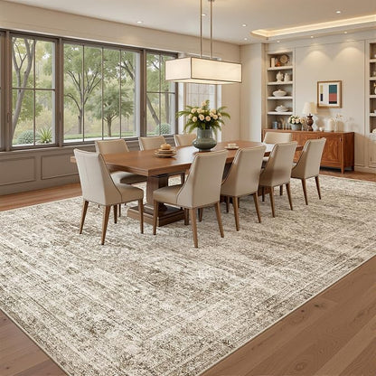 Soalmost 7x10 Area Rug for Living Room Washable Rugs Non-Slip Brown | Low-Pile - Image 4