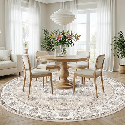 7x7 Living Room Area Rug: Washable Oriental Printed Soft Round Rug - Image 6