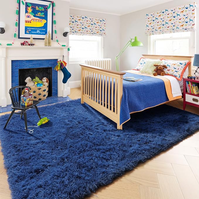 Amdrebio Navy Blue Fluffy Area Rug 4x6 - Image 3