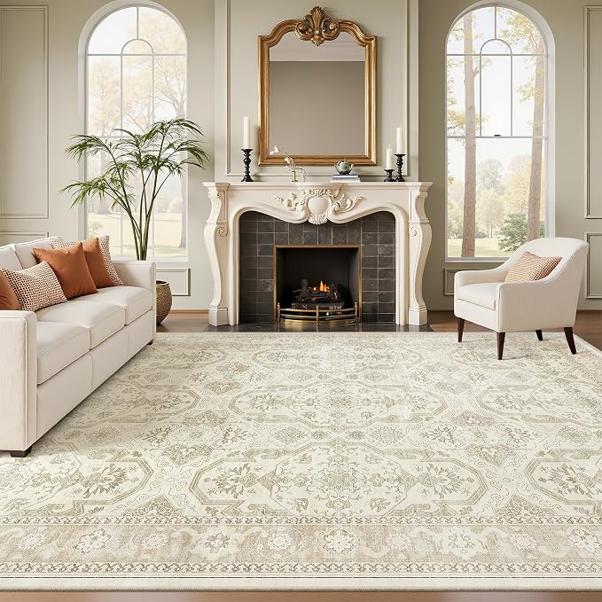 Soalmost 10x12 Area Rugs for Living Room Washable Rug Non-Slip Beige/Brown | - Image 2