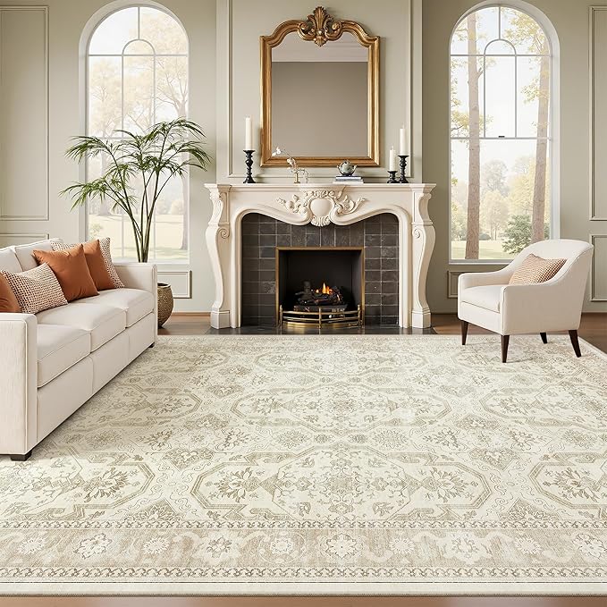 Soalmost 8x12 Area Rugs Large Washable Living Room Rug Non-Slip Beige/Brown | by Soalmost
