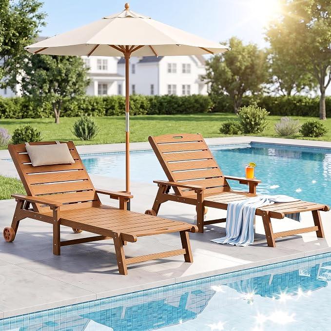 Outdoor Lounge Chair with 5-Position Adjustable, Outside Lounge Chair with Cup - Image 2