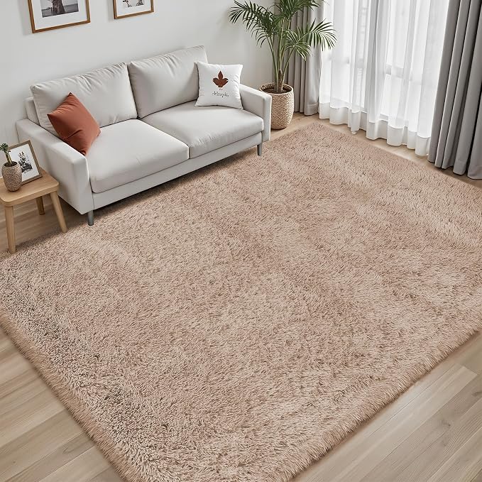 PLHXFR 5x7 Area Rugs Living Room: Fluffy Bedroom Rug Shag Carpet Camel | - Image 7